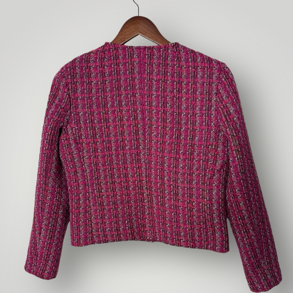 J.Crew Pink Tweed Lady Jacket Size 2 Gold Crest Buttons Cropped Blazer BS928 New - Picture 10 of 14